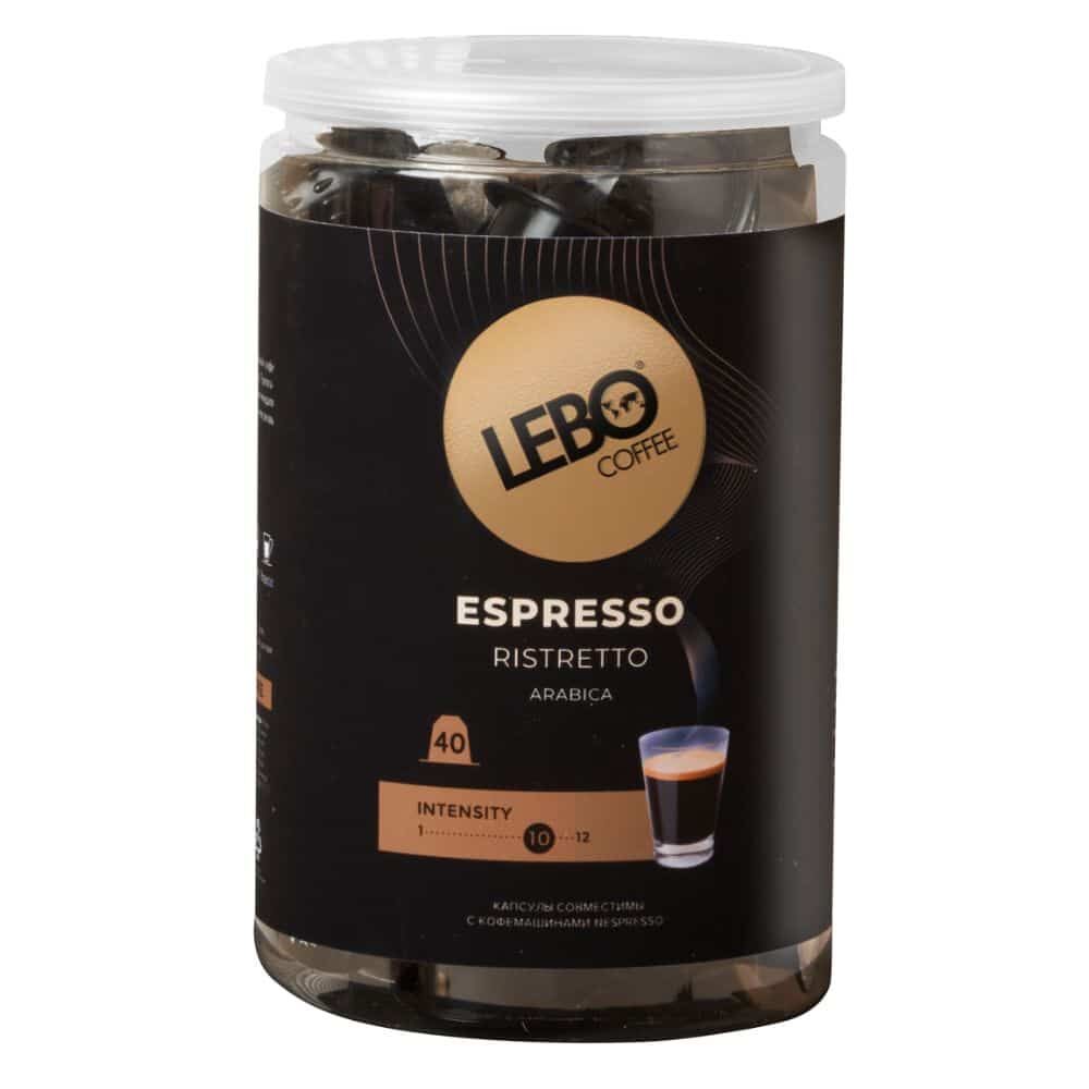 Кофе натуральный жареный молотый в капсулах "LEBO ESPRESSO RISTRETTO" банка 220г