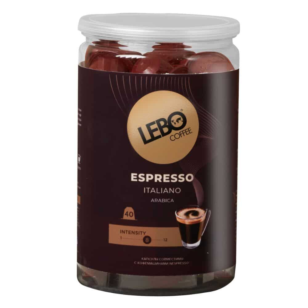 Кофе натуральный жареный молотый в капсулах "LEBO ESPRESSO ITALIANO" банка 220г