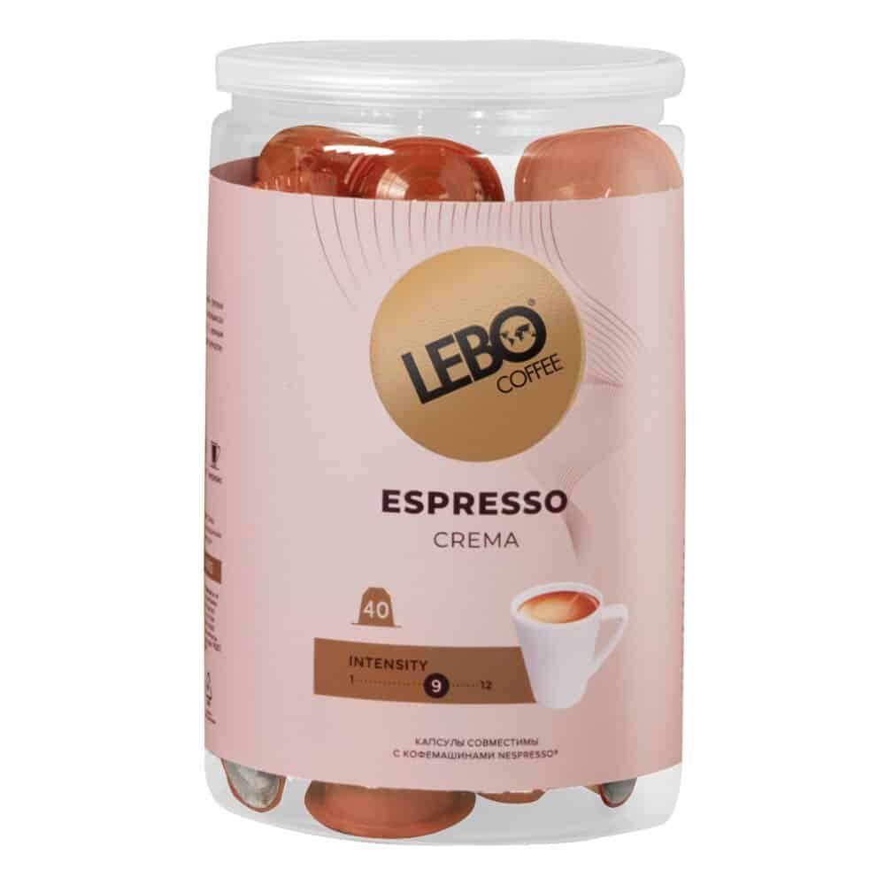 Кофе натуральный жареный молотый в капсулах "LEBO ESPRESSO CREMA" банка 220г