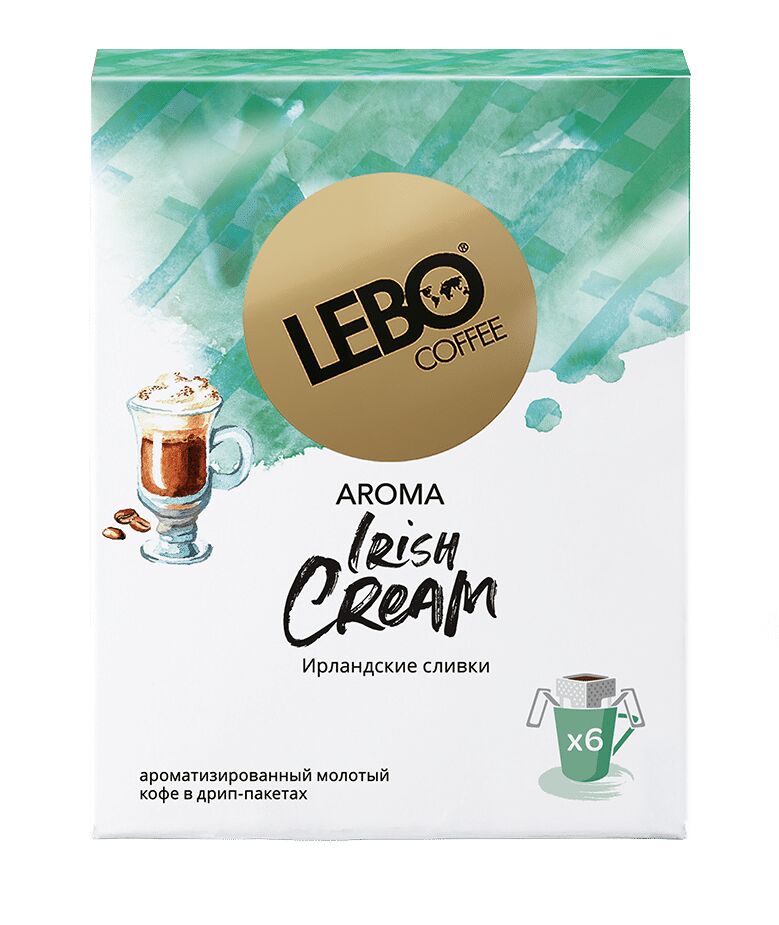 Кофе натуральный жареный молотый в дрип-пакете с аром. ирл. сливок "LEBO IRISH CREAM"