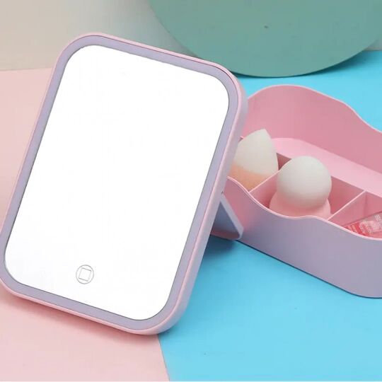 Зеркало-шкатулка с LED-подсветкой, контейнером и USB-шнуром в комплекте 19х15х6 см (*1*40)