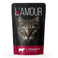Корм для кошек с Говядиной в соусе ТМ "L`AMOUR" (пауч-пакет) 75г.