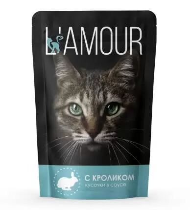 Корм для кошек с Кроликом в соусе ТМ "L`AMOUR" (пауч-пакет) 75г.