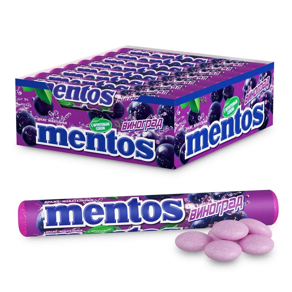 Драже жевательное "MENTOS" со вкусом винограда 37,5г