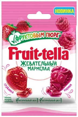 Жевательный мармелад "Фруттелла" с фруктовым пюре и вкусом клубники,малины 36г