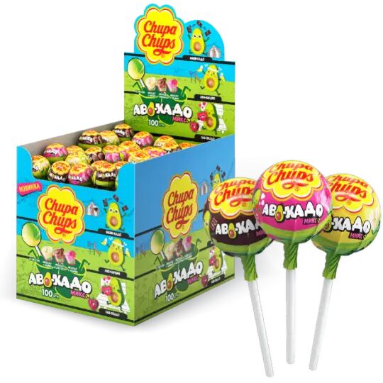 Карамель "Chupa Chups Аво-кадо микс" со вкусом авокадо и банана,авокадо и шоколада,12г
