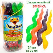 Десерт желеобразный со вкусом яблока,клубники,апельсина,арбуза (змейка) CRAZY FUN 24шт*70г