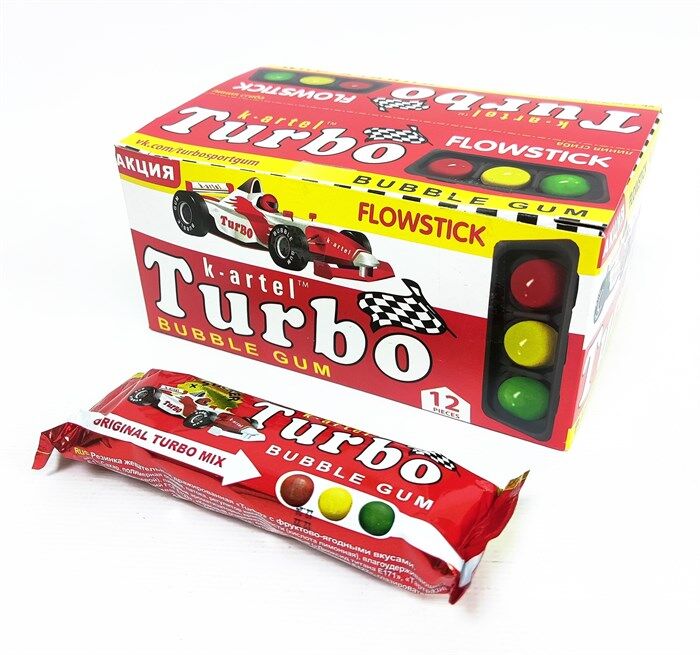Жевательная резинка "Turbo" драже со вкусом вишни, персика, яблока 12г