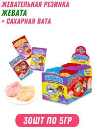 Жевательная резинка+сахарная вата Жевата, ассорти 30*5г