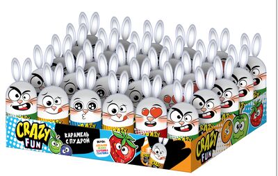 Карамель леденцовая на палочке с пудрой со вкусом клубники,винограда,голубики Кролик CRAZY FUN 30шт*4г