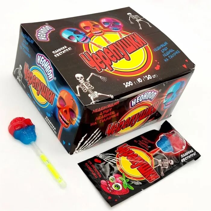 Карамель леденцовая на палочке Неонпоп (Черепушки) 30*10г