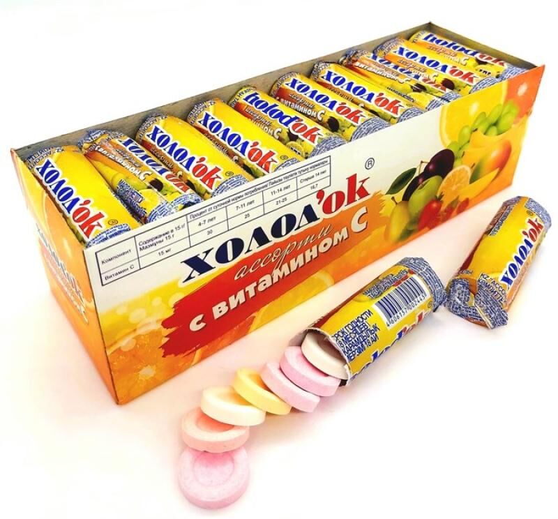 Конфеты "Холодок" таблетированные со вкусом "Ассорти" с витамином "С", стик, дисплей-бокс, 30*15г