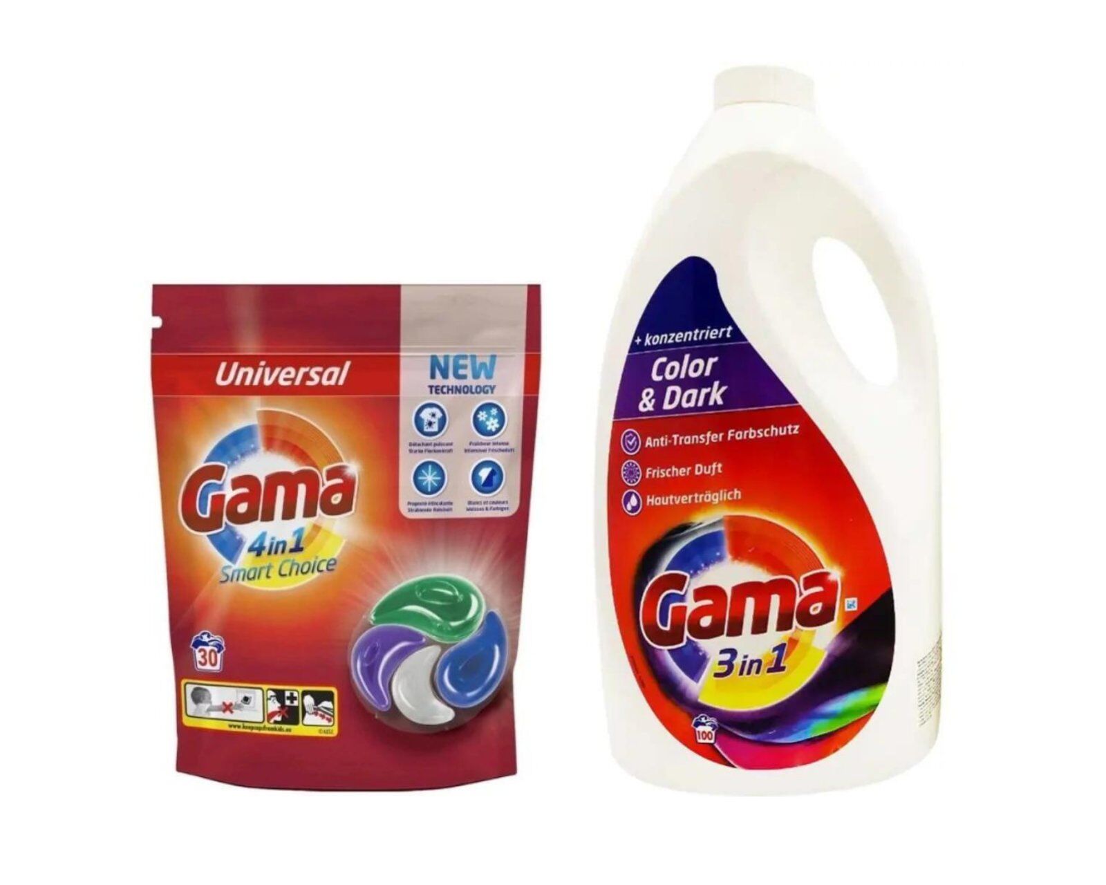 119 КомбоАкция : Гель GAMA COLOR & DARKS  5 л (100 стирок)  + Капсулы GAMA  4 IN 1 SMART CHOICE 30 шт*22 г