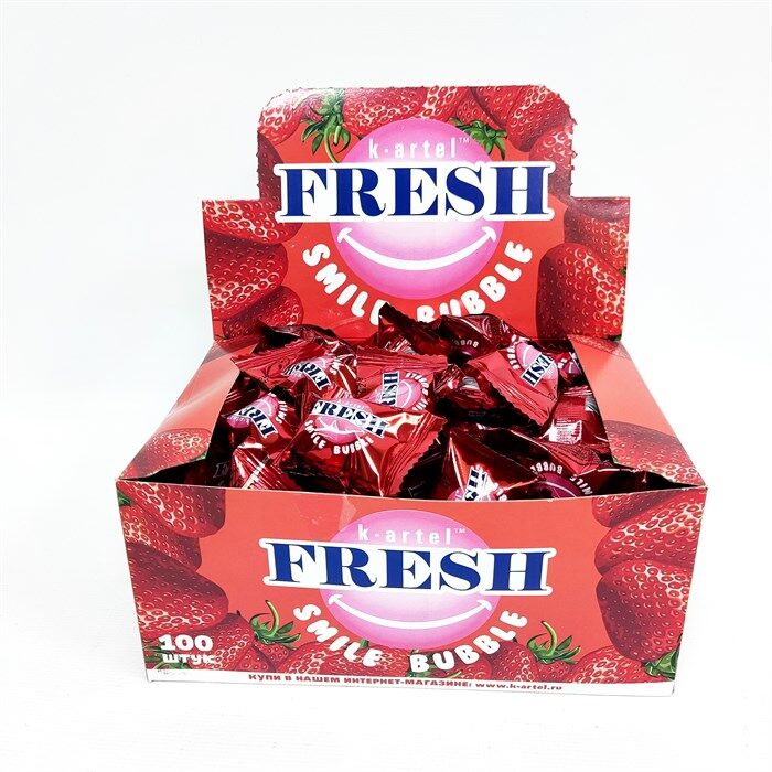 Жевательная резинка "FRESH SMILE Bubble" драж. со вкусом клубники 3г*100шт