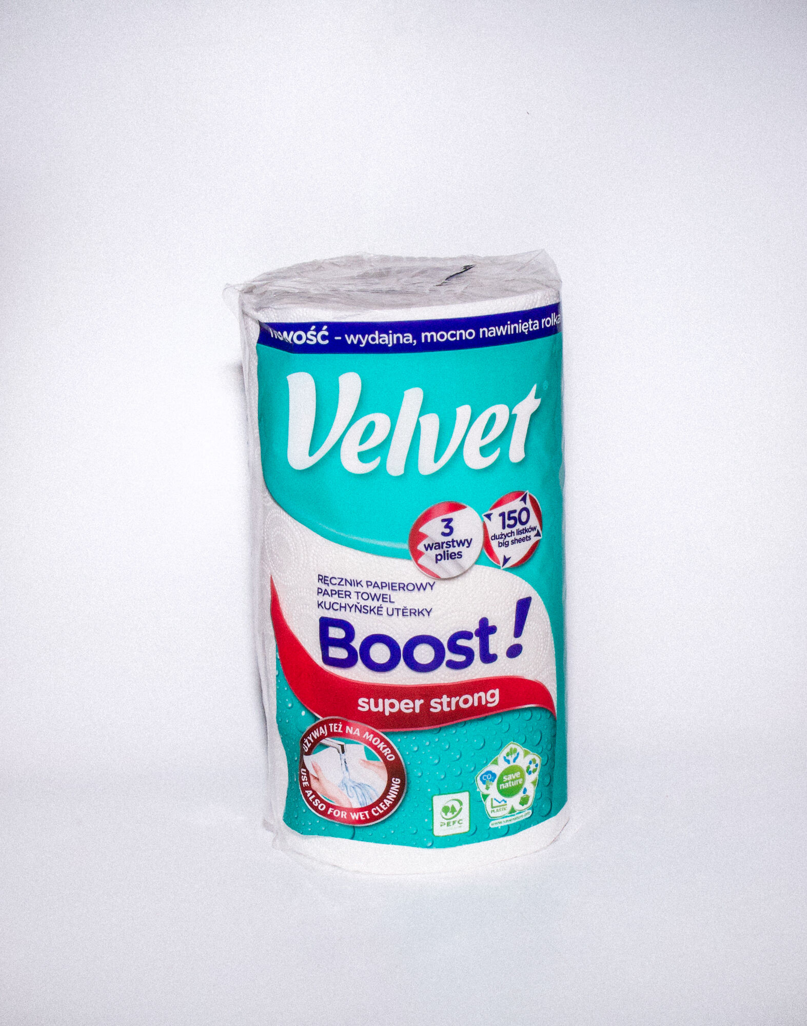 Бумажные полотенца VELVET Boost 1 рулон, 3 слоя, 150 листов