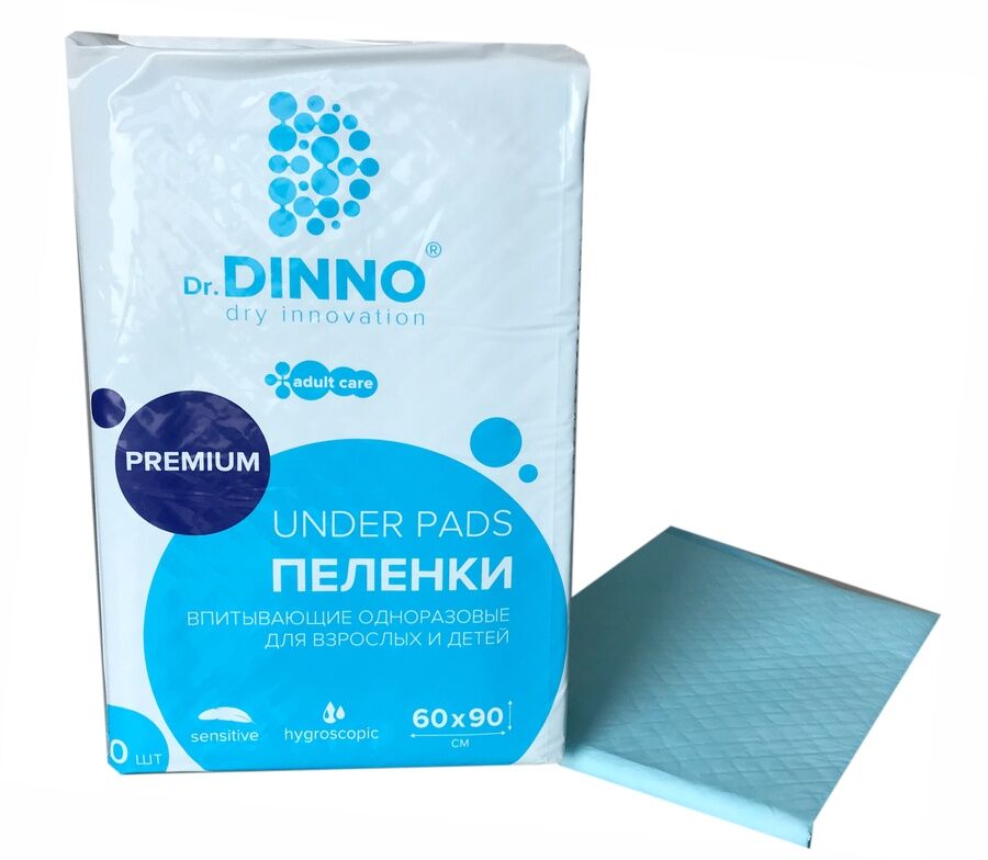 Пеленки впитывающие одноразовые для взрослых и детей Dr.DINNO Premium 60х90 см 10 шт