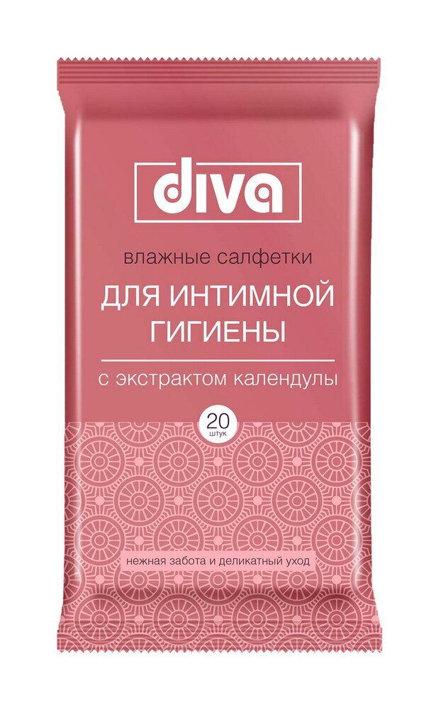 Салфетки влажные "DIVA" для интимной гигиены с экстрактом календулы №20 20шт