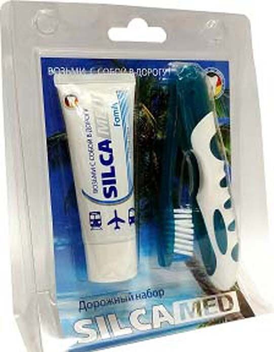 Набор дорожный: Семейная зубная паста SILCAMED FAMILY 30 г+зубная щетка SILCAMED Дорожная плюс средней жесткости