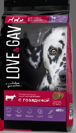 Корм сухой для собак всех пород с Говядиной ТМ "LoveGav" 600г*10шт