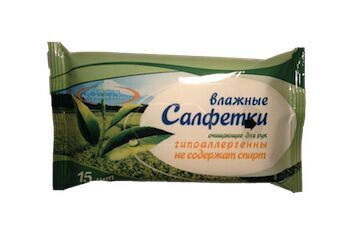 Салфетки влажные очищающие для рук "Зеленый чай", 15 шт.