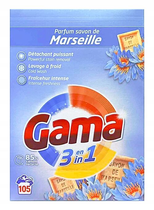 Порошок стиральный универсальный GAMA 3 в 1 Marseille, картон, 5,775 кг, 105 стирок
