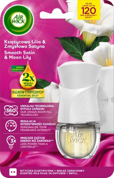 Освежитель воздуха в розетку AirWick Белый Лунная Лилия и Нежный Сатин