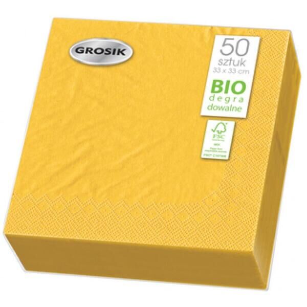 GROSIK Салфетки 50шт желтые 33X33 (2 слоя)
