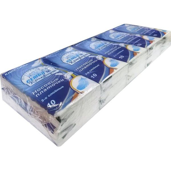 Бумажные носовые платочки «Семья и комфорт» белые, без аромата