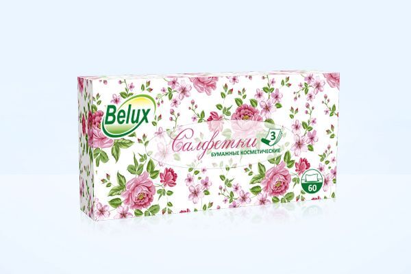 Косметические салфетки «Belux» белые, 3-х слойные в коробке 60 шт.