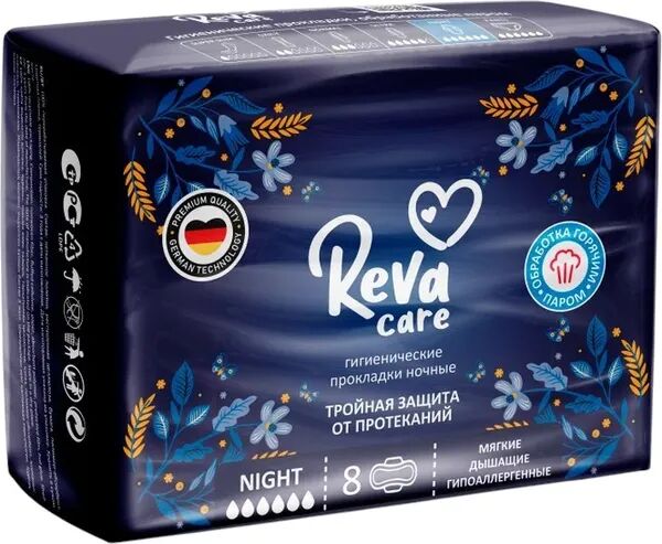 Гигиенические прокладки Reva Care Natural Night, 8 шт