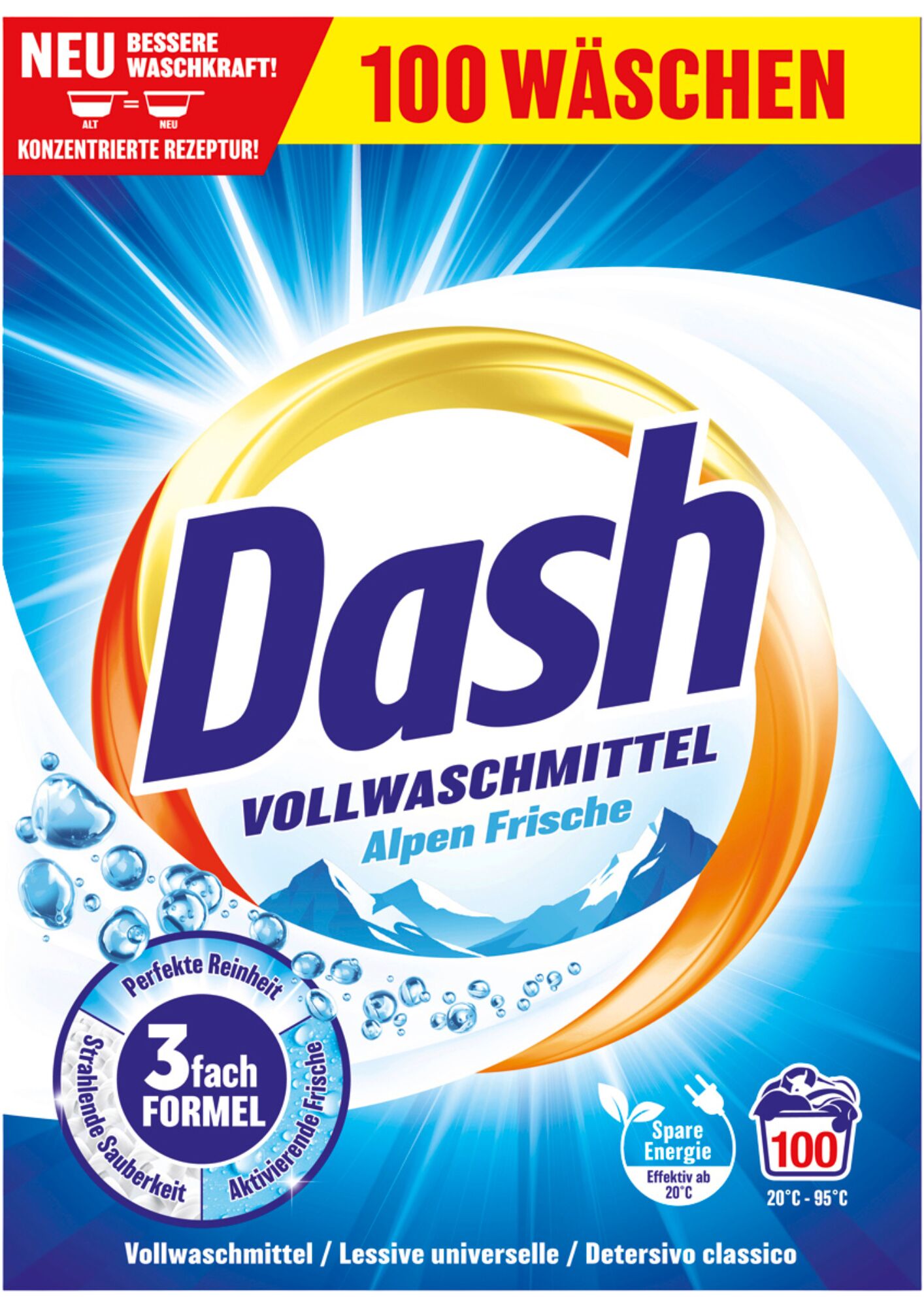 Стиральный порошок универсальный DASH ALPEN Frische 3 fash FORMEL 5 кг, 100 стирок