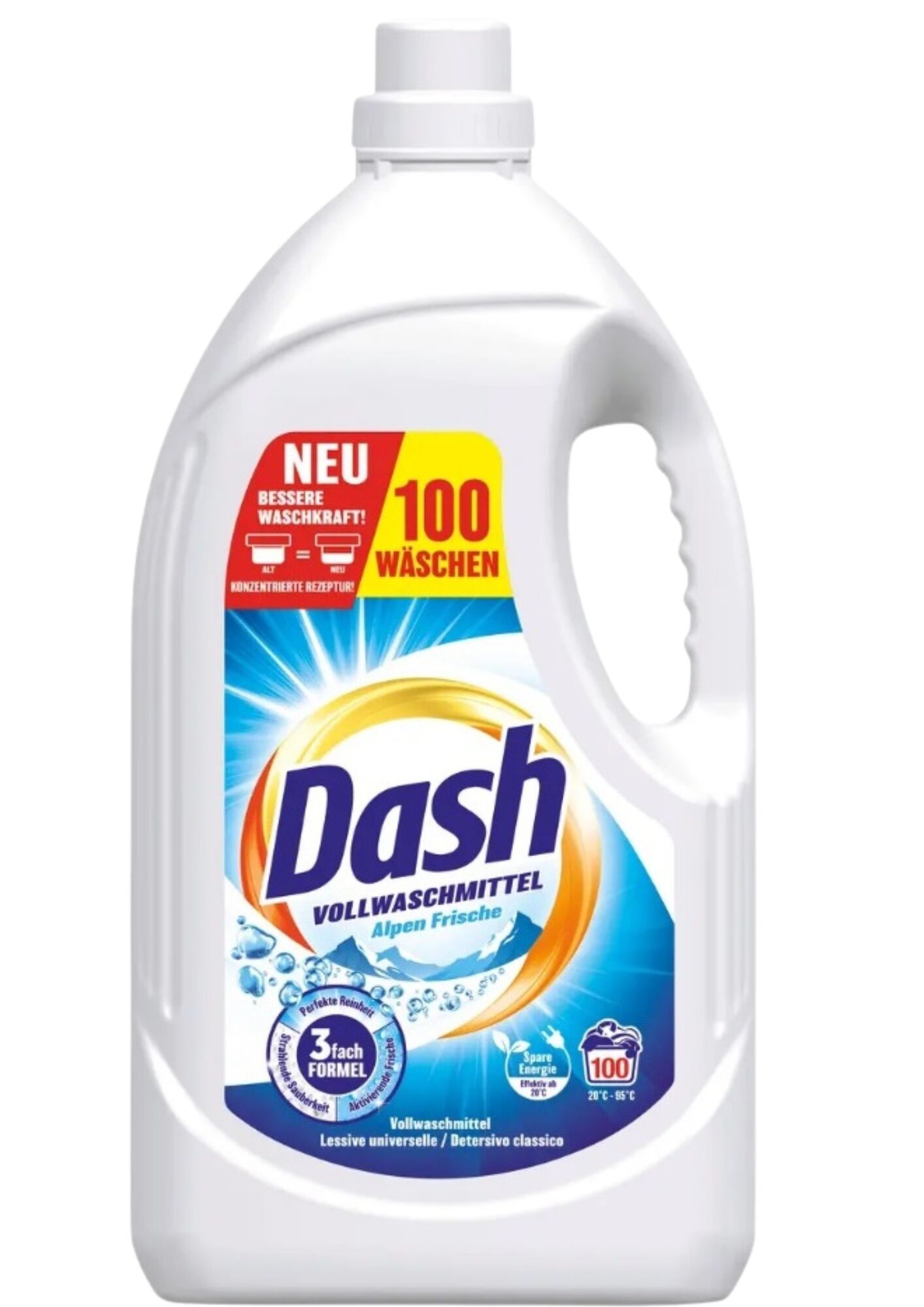 Жидкое средство для стирки универсальное DASH ALPEN Frische 3 fash FORMEL 4,5 л, (100 стирок) 4012400504473