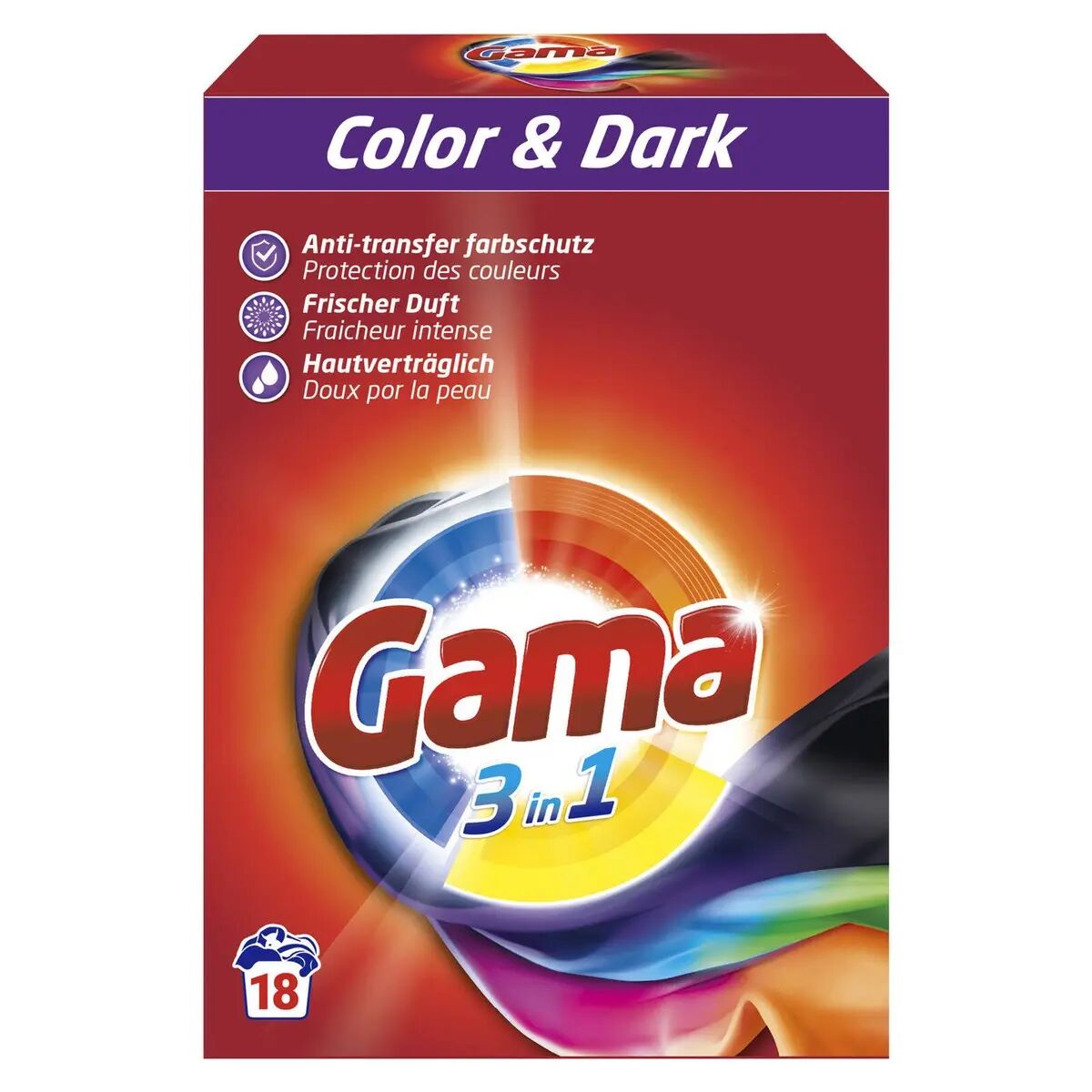GAMA 3 в 1 COLOR & DARK порошок для стирки цветного и темного белья, картон, 1,08 кг, (18  стирок) 8435495839361