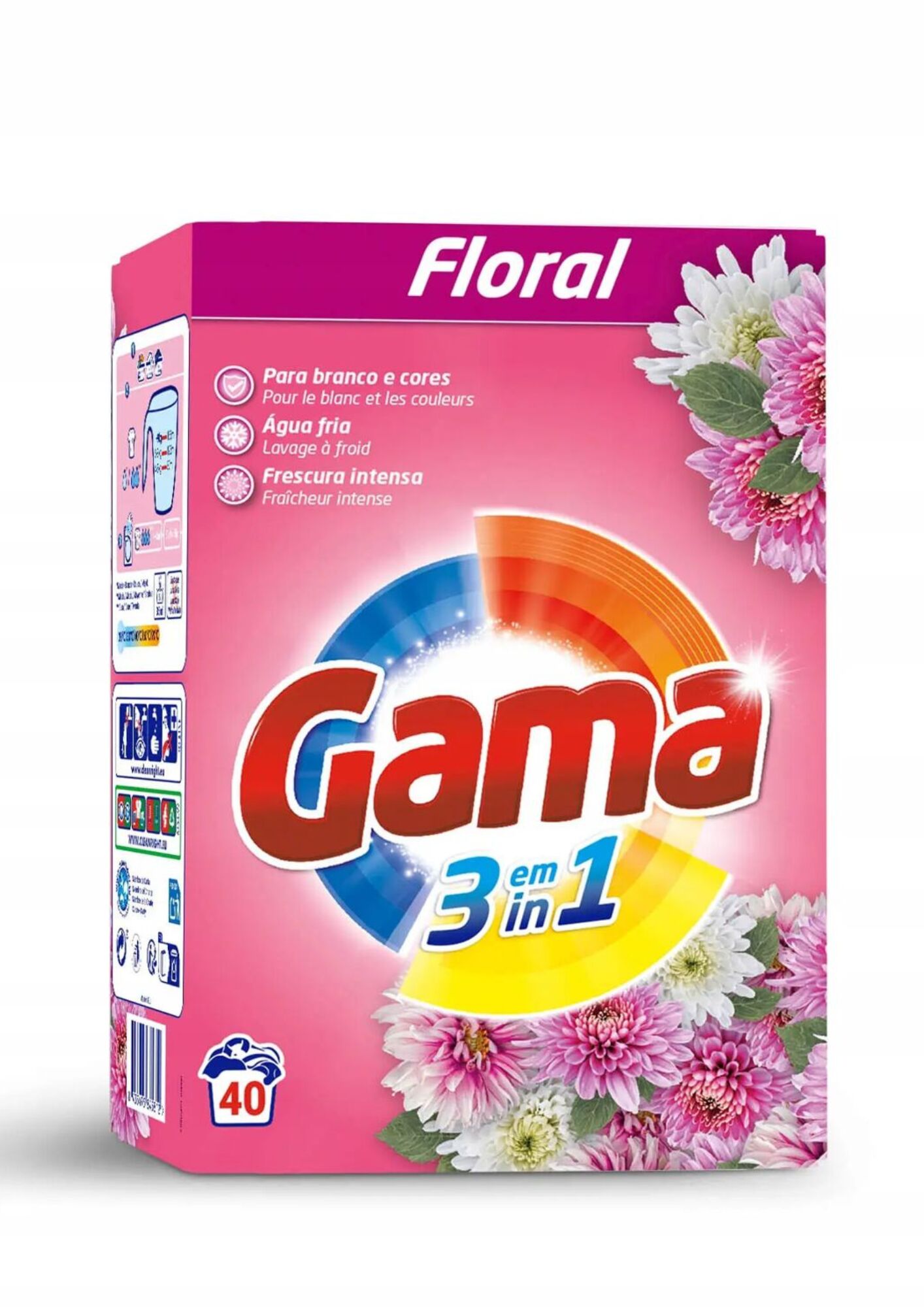 GAMA 3 в 1 FLORAL порошок для стирки универсальный, картон, 2,2 кг, (40 стирок) 8435495845812