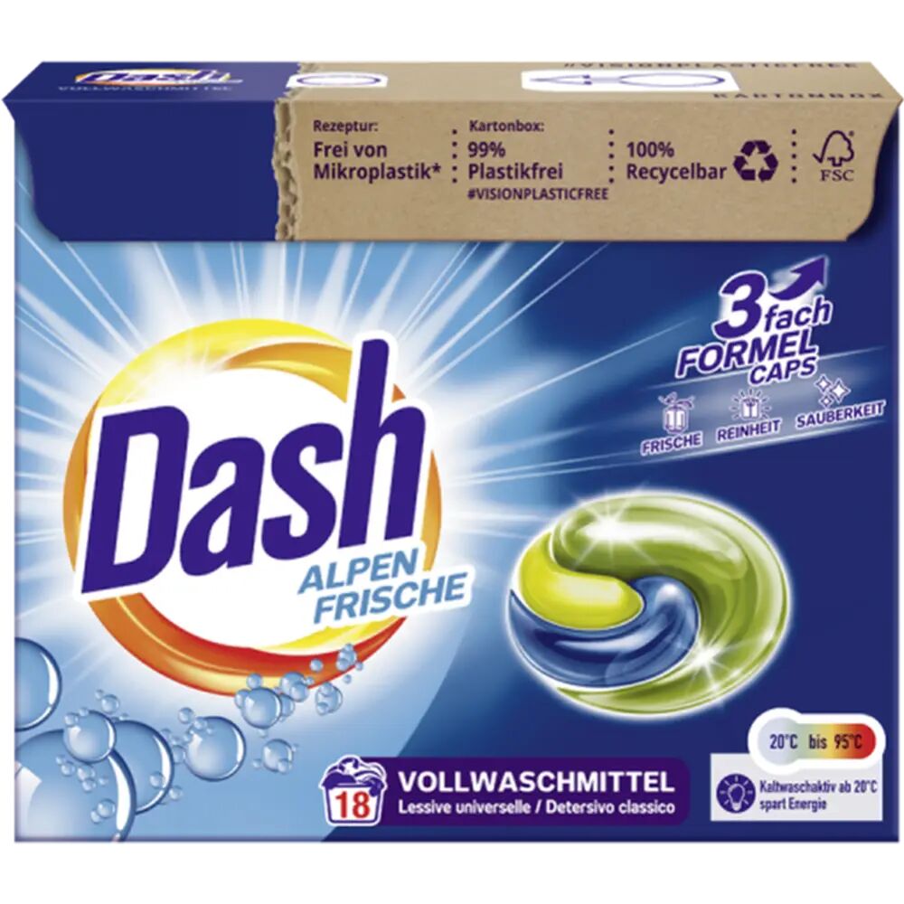 Dash Alpen Frische 3 fash FORMEL Капсулы для стирки 18шт